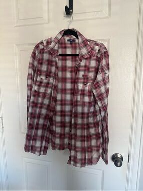 GAP Pink and White Plaid Button-Down Shirt